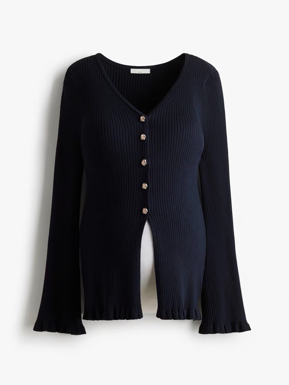 MATERNITY H&M MAMA Navy Ribbed V-Neck Button-Front Top with Gold-Tone Buttons